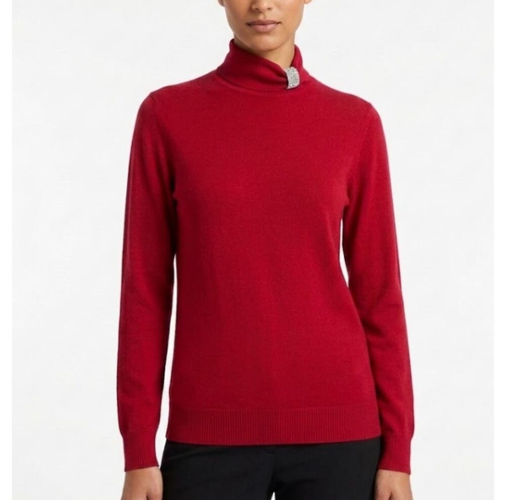 CHICO'S Mock Neck Pullover Sweater Regular Fit Cashmere Blend Red Womens Size L